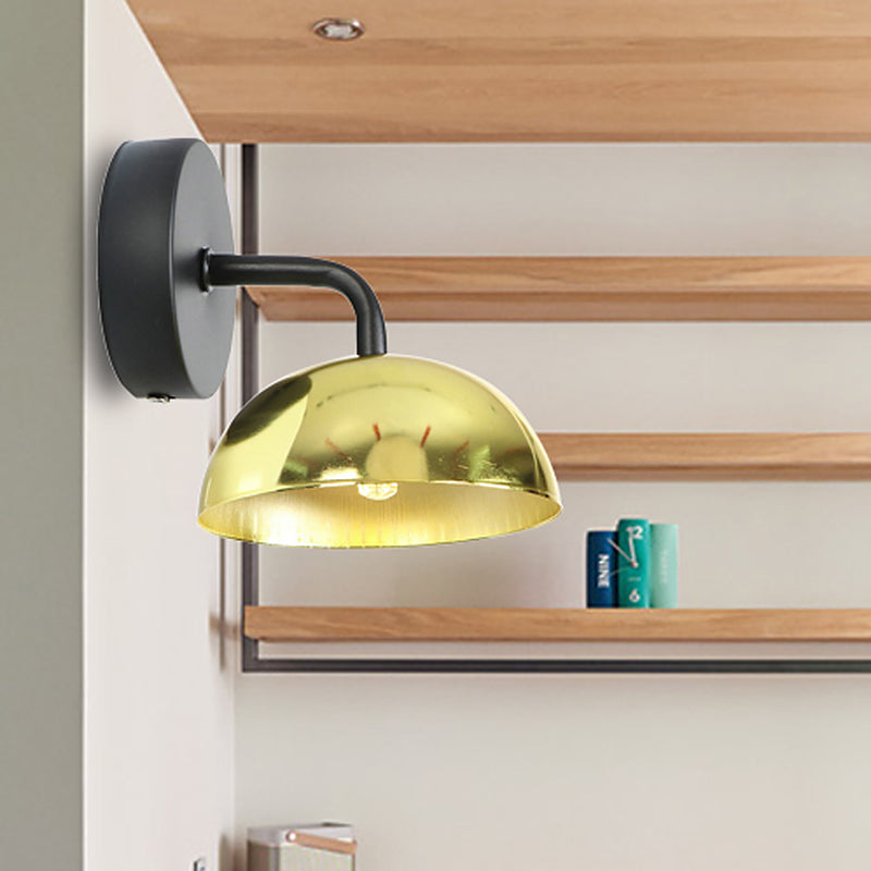 Lisslune | 1 Light Wall Lamp Industrial Dome Shade Metal Down Wall Light with Curved Arm in Black/Bronze for Bedroom