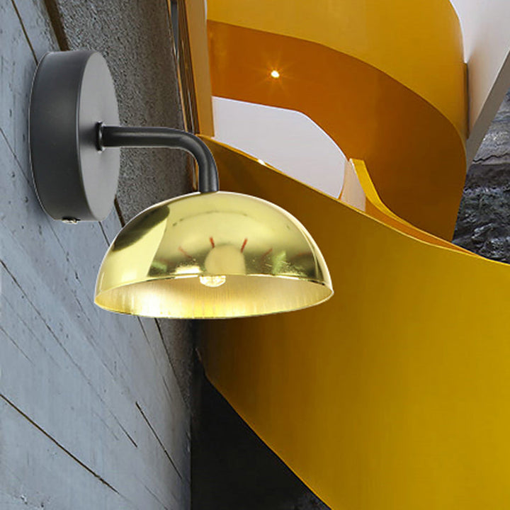 Lisslune | 1 Light Wall Lamp Industrial Dome Shade Metal Down Wall Light with Curved Arm in Black/Bronze for Bedroom
