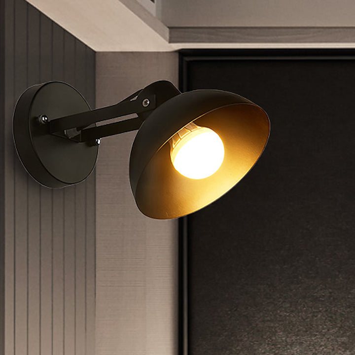 Lisslune | 1 Head Wall Light Fixture with Dome Shade Metal Industrial Style Indoor Wall Lamp in Black