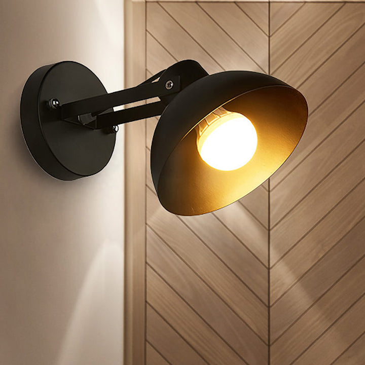 Lisslune | 1 Head Wall Light Fixture with Dome Shade Metal Industrial Style Indoor Wall Lamp in Black