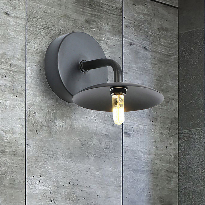 Lisslune | Flat Shade Metal Wall Lighting Fixture Industrial Vintage 1 Light Bedroom Wall Sconce in Black