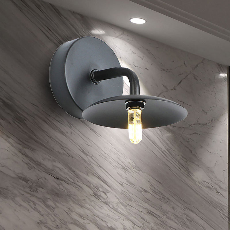 Lisslune | Flat Shade Metal Wall Lighting Fixture Industrial Vintage 1 Light Bedroom Wall Sconce in Black