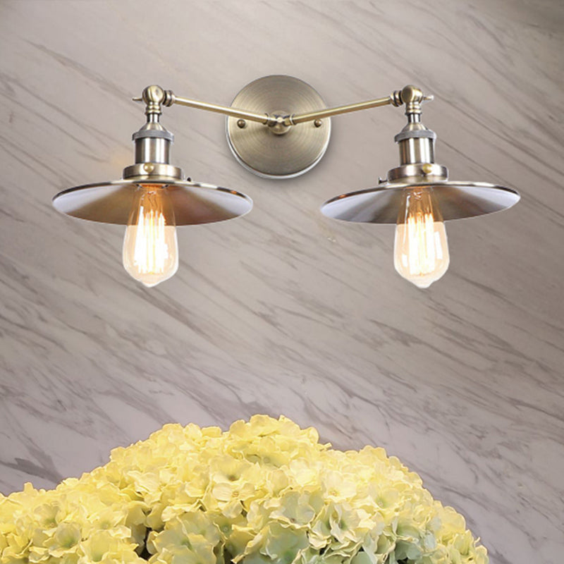 Lisslune | 2 Lamps Flat Shade Wall Lighting Industrial Style Brass/Rust Metal Wall Mounted Light for Hallway