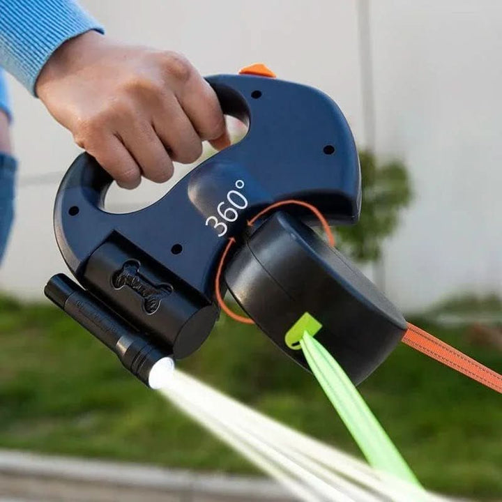 Lisslune | Bordeaux Duo – Double lead with LED & bag dispenser for two dogs