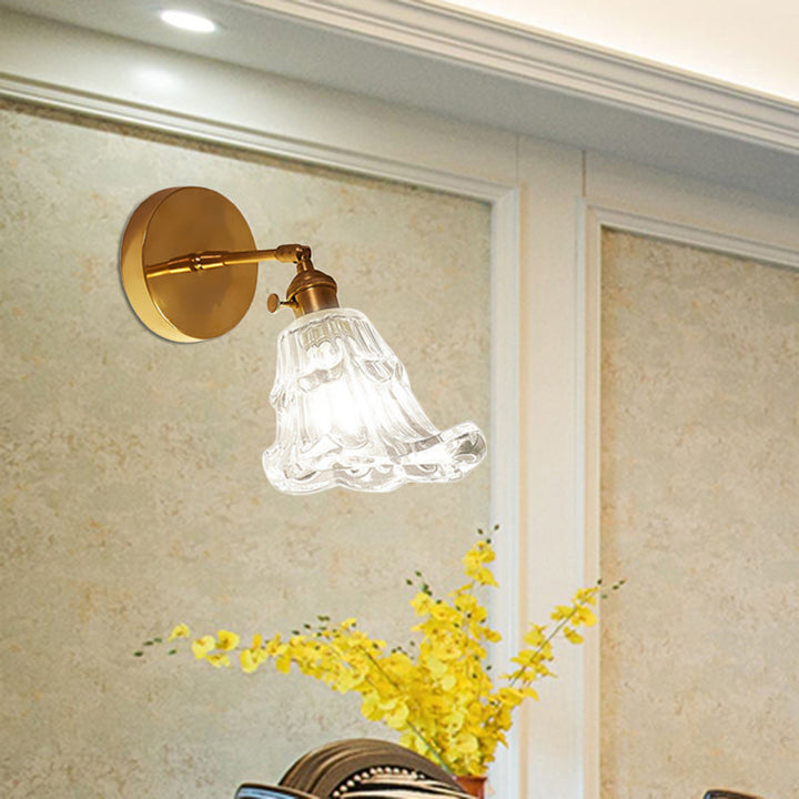Lisslune | Clear Textured Glass Brass Wall Light Art Deco 1-Light Industrial Wall Sconce
