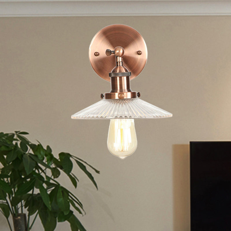 Lisslune | Clear Prism Glass Copper Wall Light Scalloped 1-Light Industrial Wall Lamp Decor