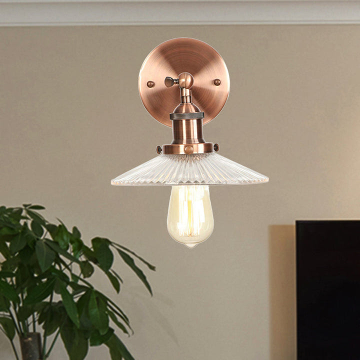 Lisslune | Clear Prism Glass Copper Wall Light Scalloped 1-Light Industrial Wall Lamp Decor