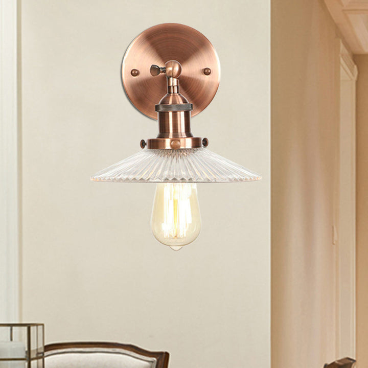 Lisslune | Clear Prism Glass Copper Wall Light Scalloped 1-Light Industrial Wall Lamp Decor