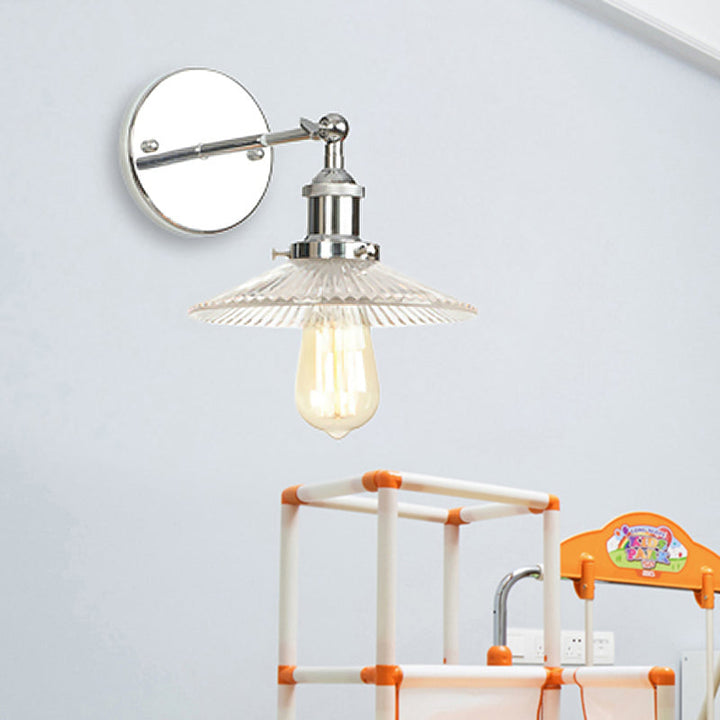 Lisslune | Cone-shaped clear prismatic glass wall lamp industrial single bulb bathroom sconce light in chrome
