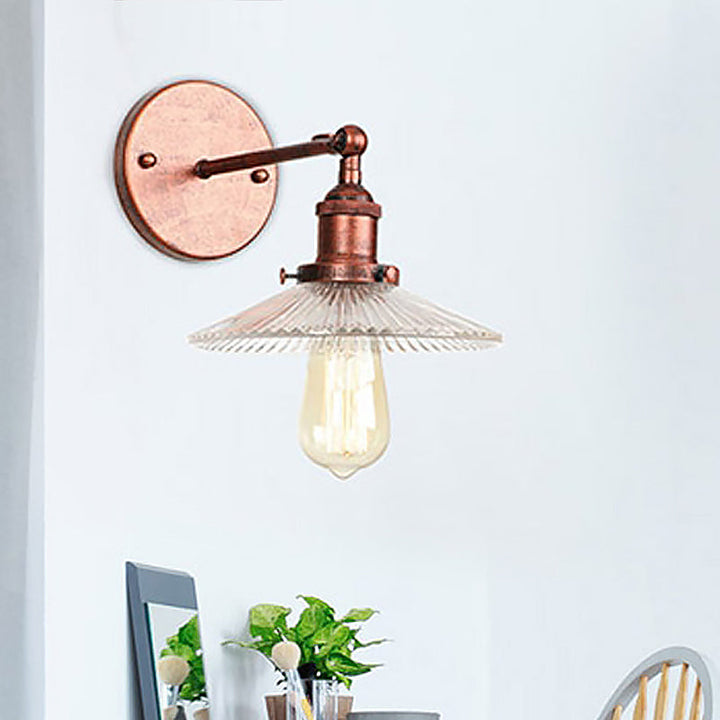 Lisslune | 1 Light Wavy Wall Lamp Fixture Rustic Style Copper Ribbed Glass Wall Light for Dining Table