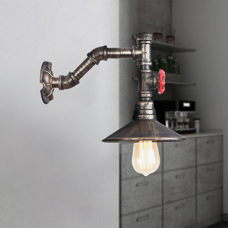 Lisslune | 1 bulb conical wall mount light rustic style antique bronze metal wall lighting with piping