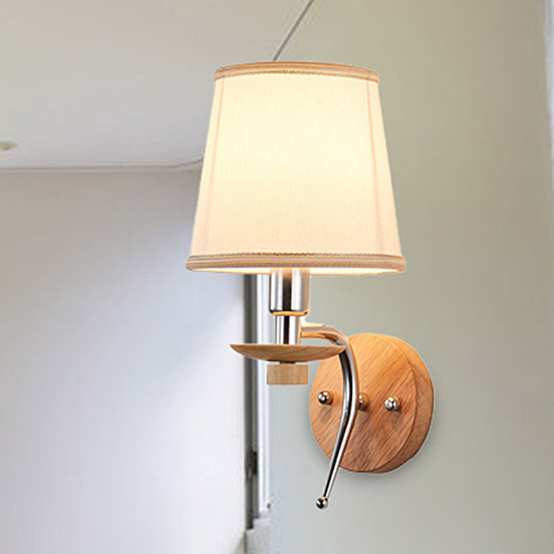 Lisslune | 1-Bulb Tapered Wall Mount Contemporary White/Beige Fabric Wall Light for Corridor