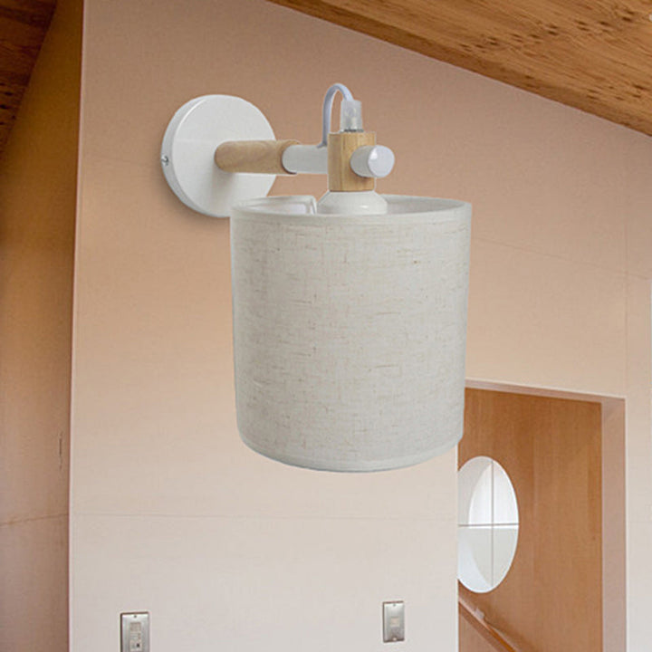 Lisslune | 1 Bulb Cylinder Wall Mounted Light Simple Stylish White Fabric Wall Light Wall Lighting for Bedroom