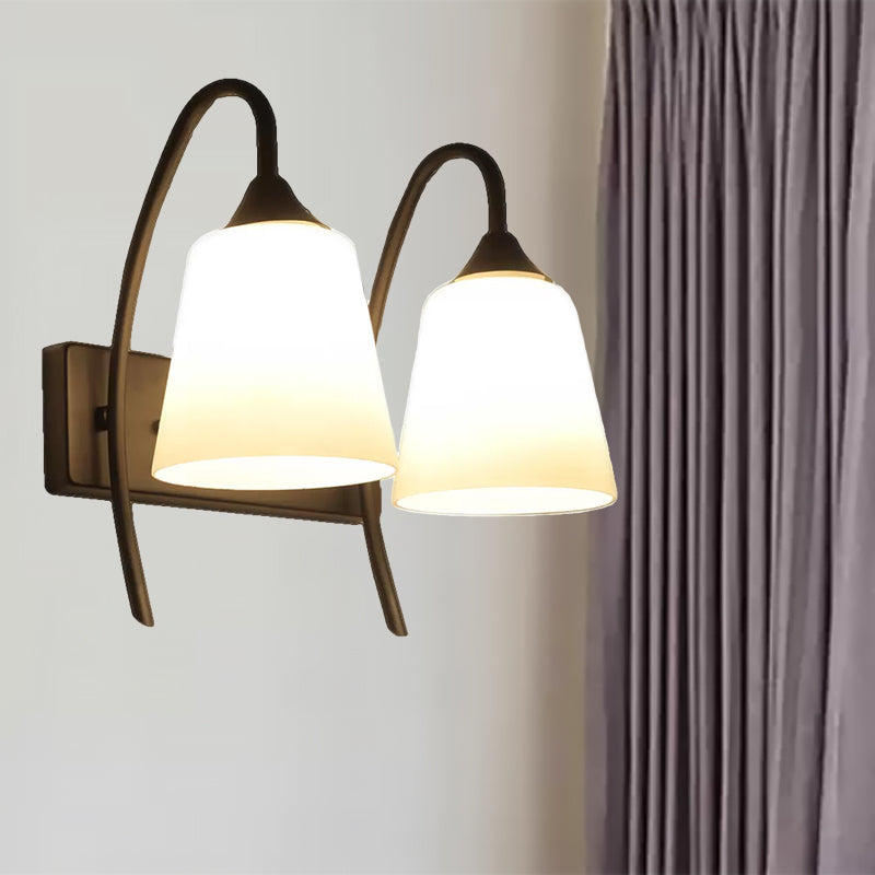Lisslune | 2-Bulb Frosted Glass Wall Light Industrial Black Angled Bedroom Wall Light