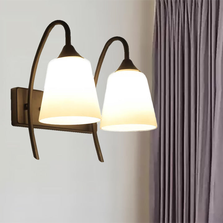 Lisslune | 2-Bulb Frosted Glass Wall Light Industrial Black Angled Bedroom Wall Light