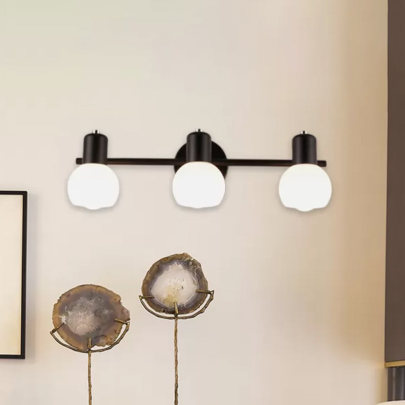 Lisslune | 3-Bulb Wall Light with Bubble Shade Opal Glass Modern Bathroom Fixture in Black/White