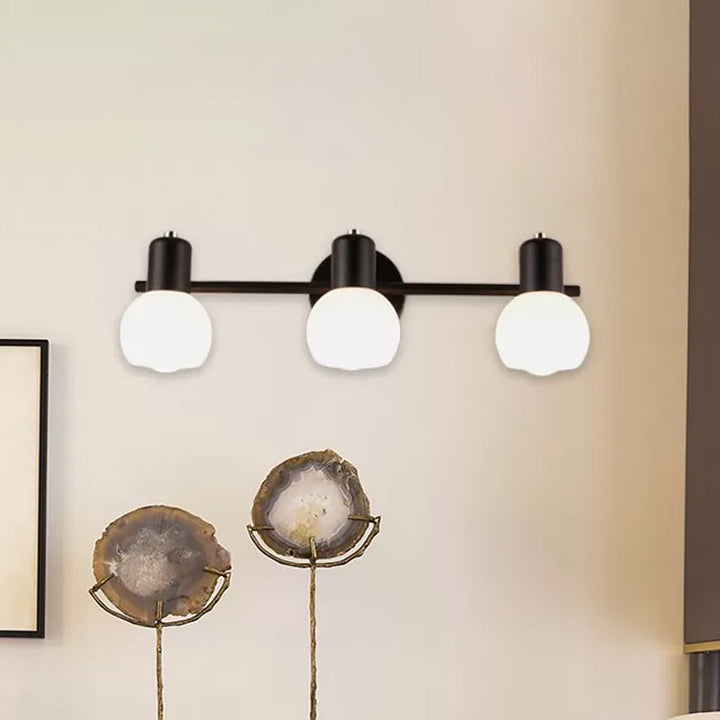 Lisslune | 3-Bulb Wall Light with Bubble Shade Opal Glass Modern Bathroom Fixture in Black/White
