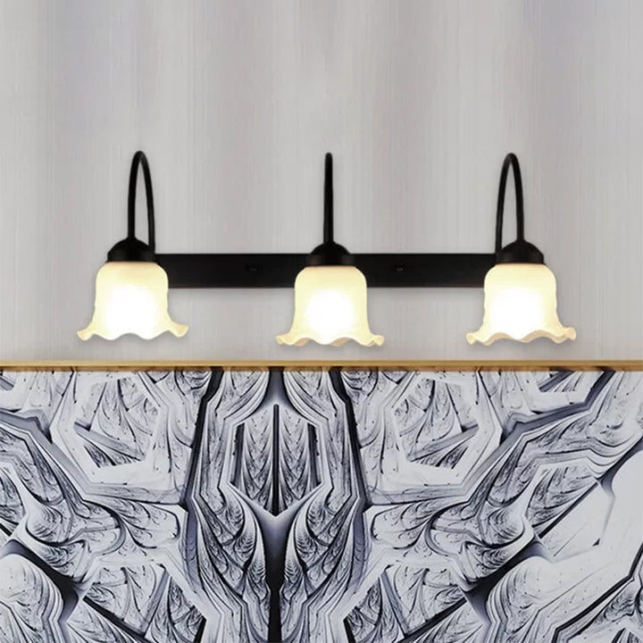 Lisslune | 3-bulb wall lamp with flared shade opal glass industrial living room wall lighting in black