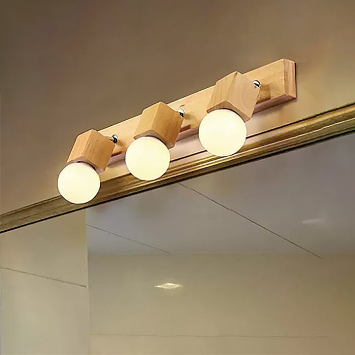Lisslune | 3 Lights Rotatable Wall Lamp Fixture with Open Bulb Wood Modernism Bedroom Vanity Light