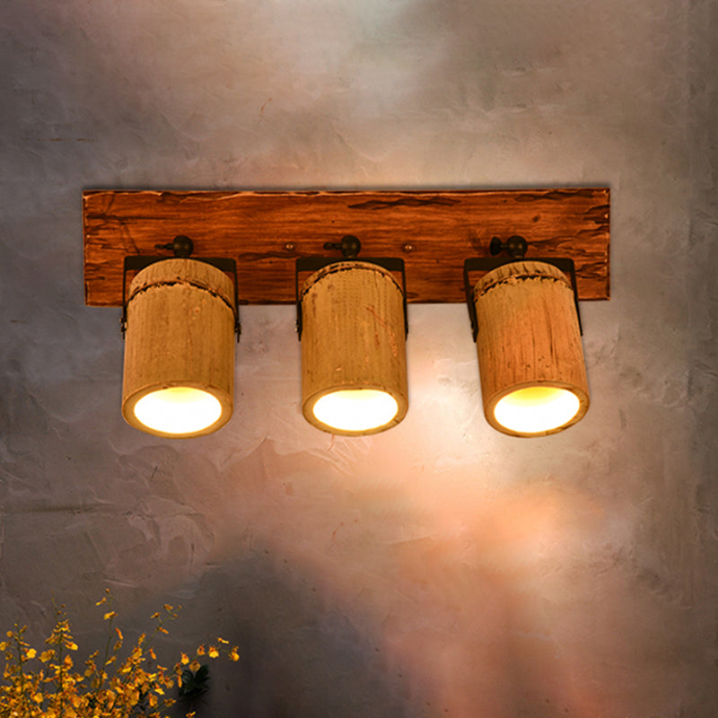 Lisslune | Wooden Cylinder Wall Lamp Rustic Stylish Wall Light in Beige for Bistro Restaurant