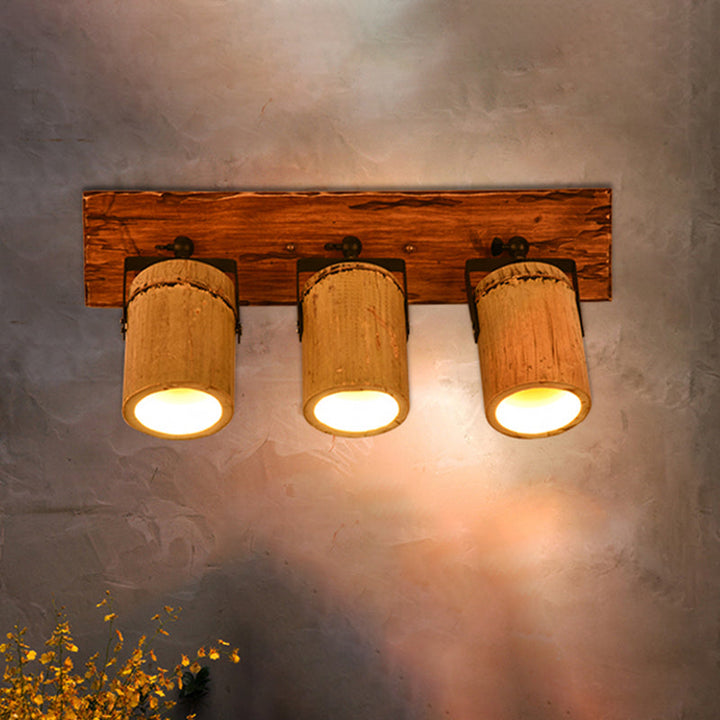 Lisslune | Wooden Cylinder Wall Lamp Rustic Stylish Wall Light in Beige for Bistro Restaurant