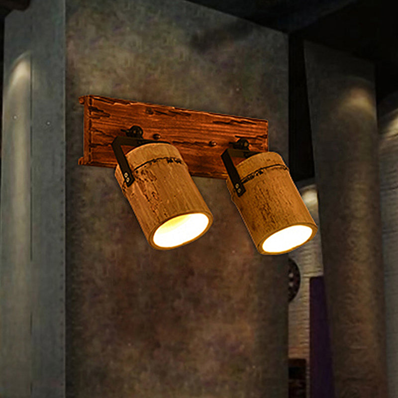 Lisslune | Wooden Cylinder Wall Lamp Rustic Stylish Wall Light in Beige for Bistro Restaurant