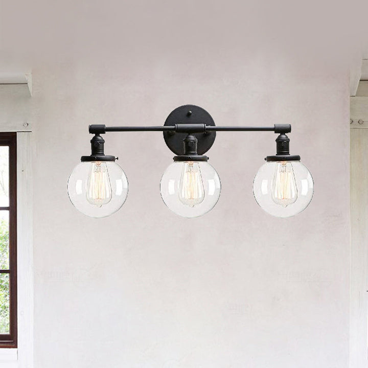 Lisslune | Black 3 Light Wall Lamp Industrial Clear Glass Bubble Shade Lighting Fixture for Outdoor Areas