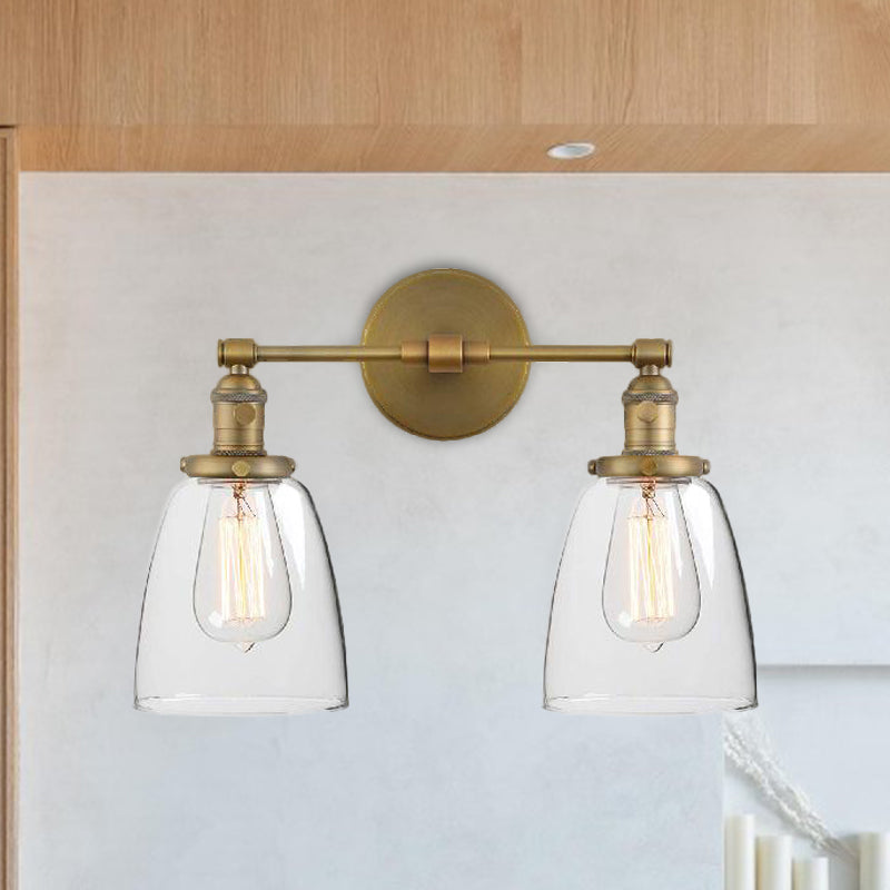 Lisslune | Clear Glass Brass Wall Light Conical 2-Light Industrial Wall Lamp Light for Foyer