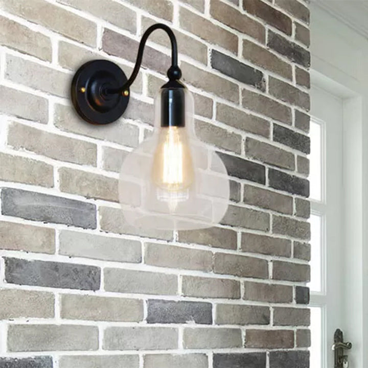 Lisslune | One Pear Wall Light with Pumpkin Shade Clear Glass Industrial Corridor Wall Lamp in Black