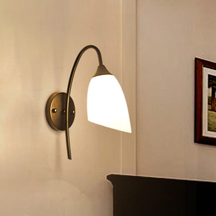 Lisslune | 1 Bulb Angle Shade Wall Mounted Light Fixture Modern Black/Gold Milk Glass Lighting for Bedroom