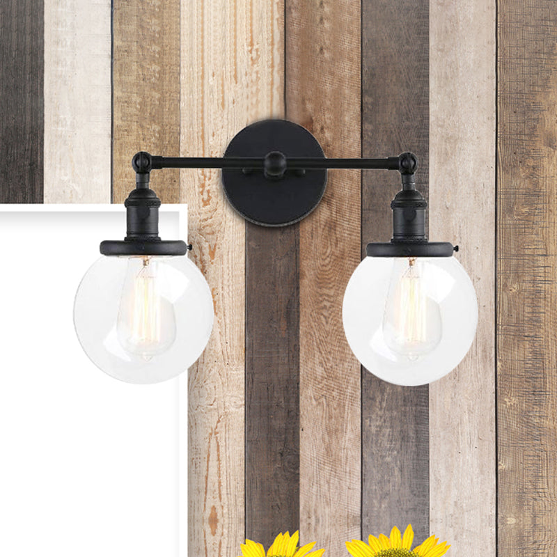 Lisslune | Round Living Room Wall Light Industrial Clear Glass 2-Lamp Black/Brass Wall Lamp for the Office