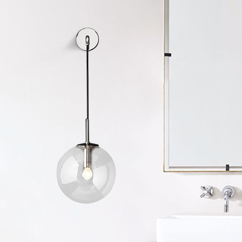 Lisslune | Round clear glass wall-mounted lamp industrial single bulb bedroom vanity wall light in chrome/brass/black, 6"/8" wide