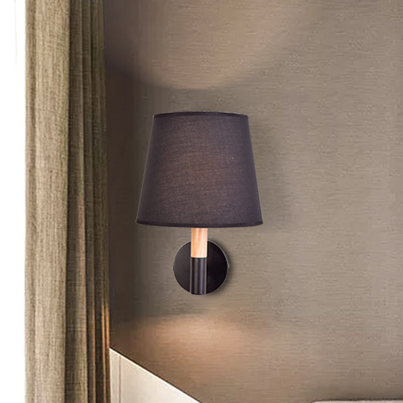 Lisslune | Modern Style Tapered Wall Sconces Light 1 Head Fabric Sconces Lighting Fixture in Black/White for Bedroom