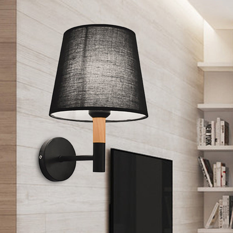Lisslune | Modern Style Tapered Wall Sconces Light 1 Head Fabric Sconces Lighting Fixture in Black/White for Bedroom