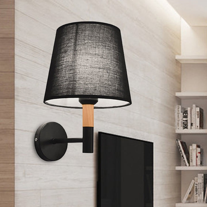 Lisslune | Modern Style Tapered Wall Sconces Light 1 Head Fabric Sconces Lighting Fixture in Black/White for Bedroom