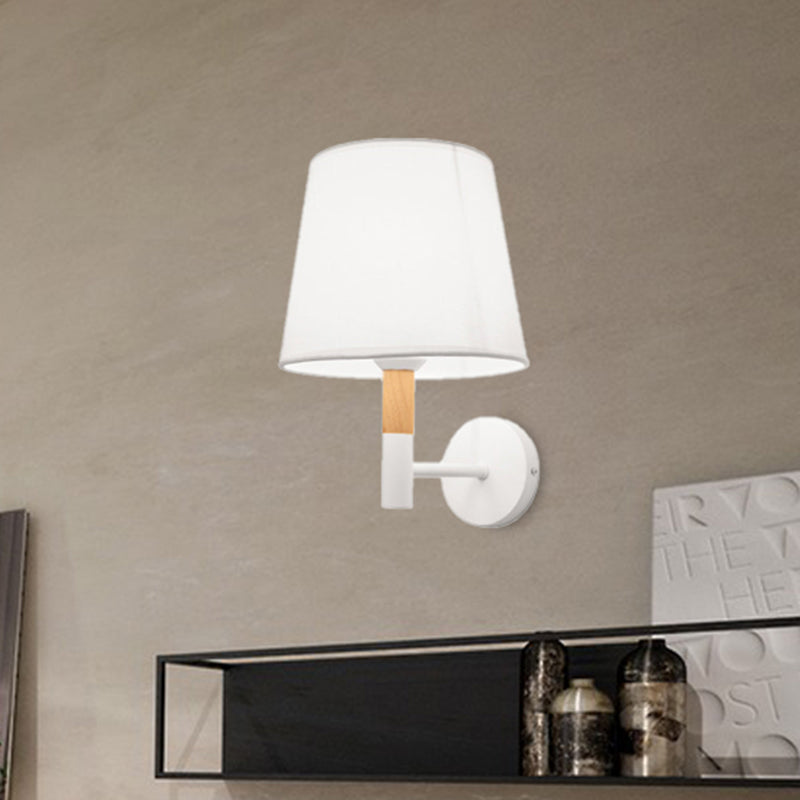 Lisslune | Modern Style Tapered Wall Sconces Light 1 Head Fabric Sconces Lighting Fixture in Black/White for Bedroom