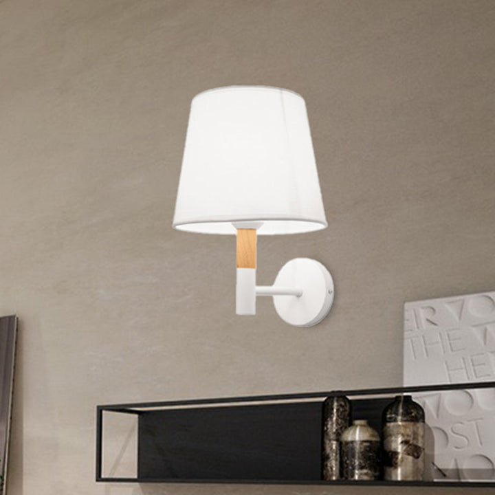 Lisslune | Modern Style Tapered Wall Sconces Light 1 Head Fabric Sconces Lighting Fixture in Black/White for Bedroom