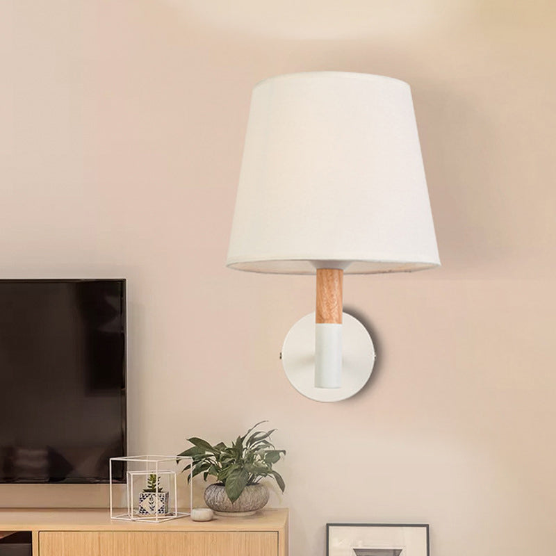 Lisslune | Modern Style Tapered Wall Sconces Light 1 Head Fabric Sconces Lighting Fixture in Black/White for Bedroom