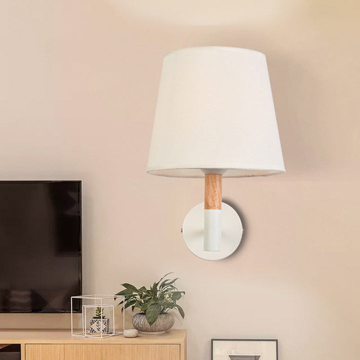 Lisslune | Modern Style Tapered Wall Sconces Light 1 Head Fabric Sconces Lighting Fixture in Black/White for Bedroom