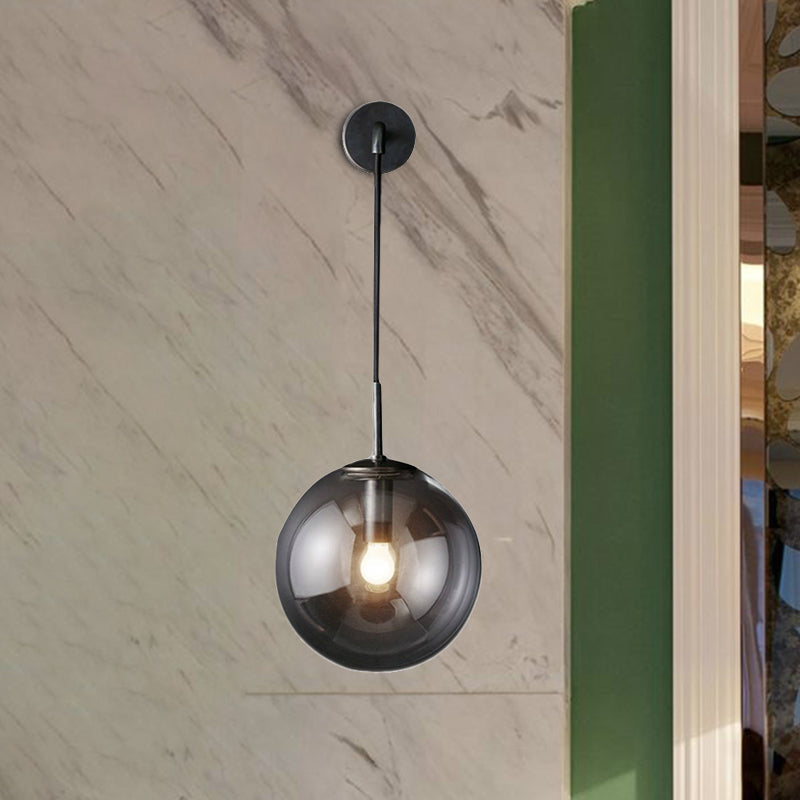 Lisslune | Modern Spherical Wall Lamp 1 Bulb Smoke Glass Wall Light in Black/Brass for the Living Room, 8"/10"