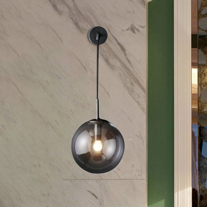 Lisslune | Modern Spherical Wall Lamp 1 Bulb Smoke Glass Wall Light in Black/Brass for the Living Room, 8"/10"