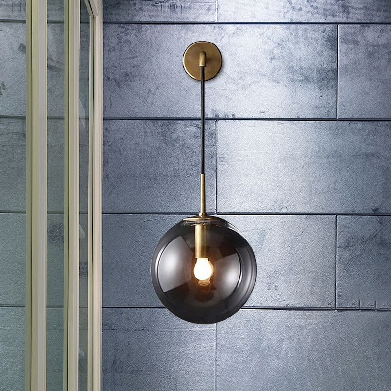 Lisslune | Modern Spherical Wall Lamp 1 Bulb Smoke Glass Wall Light in Black/Brass for the Living Room, 8"/10"