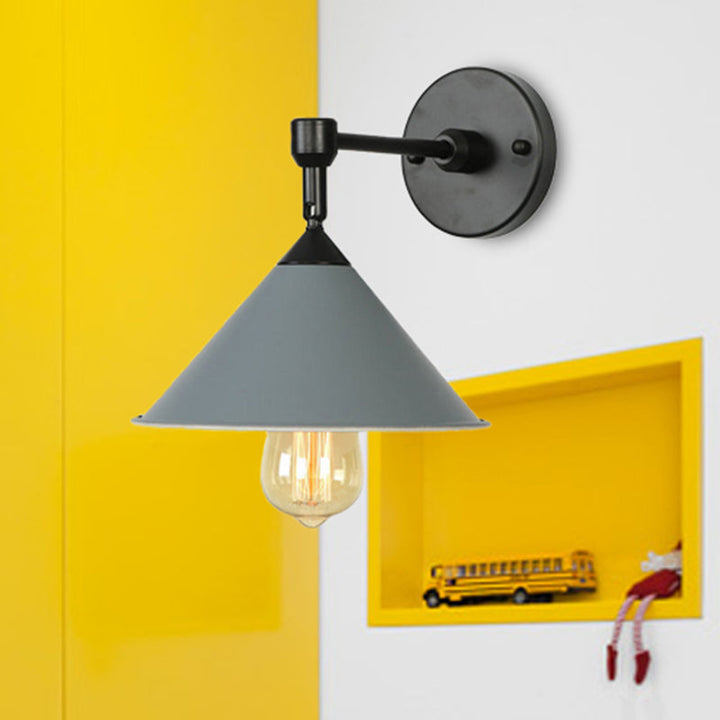Lisslune | Black/Gray Conical Wall Light Industrial Stylish Metallic 1 Head Bathroom Wall Lamp