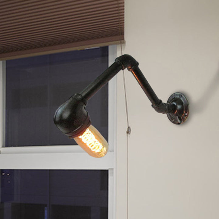 Lisslune | Black version 1 bulb wall light fixture industrial style metal pipe wall lighting for living room