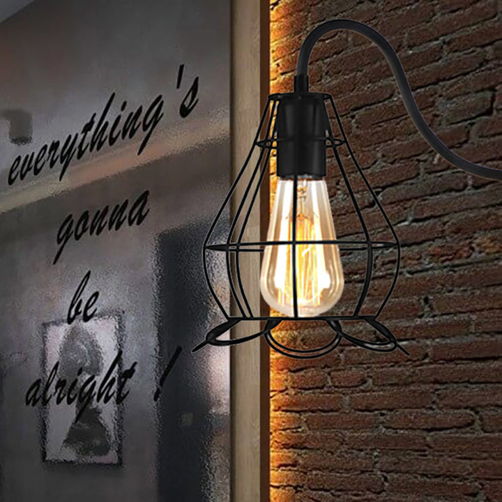 Lisslune | Black 1 Head Wall Lamp Vintage Industrial Metal Bottle/Rectangular Wall Light Wall Lamp with Wire Frame for Café