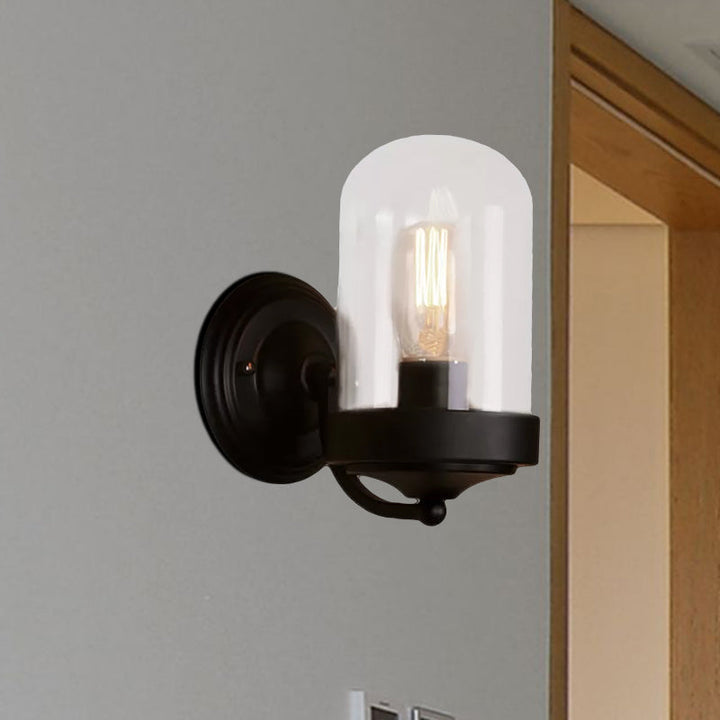 Lisslune | Capsule Wall Mounted Lighting 1/2 Light Bulb Industrial Black Clear Glass Lighting for Portico