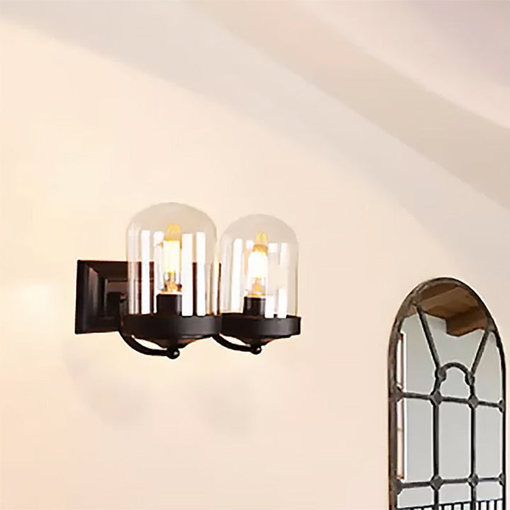 Lisslune | Capsule Wall Mounted Lighting 1/2 Light Bulb Industrial Black Clear Glass Lighting for Portico