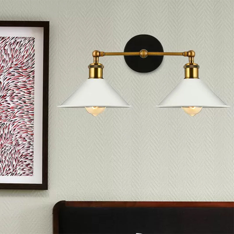 Lisslune | 2 Lights Cone Wall Lamp Vintage Stylish Antique Brass Metal Wall Mount Lighting for Living Room