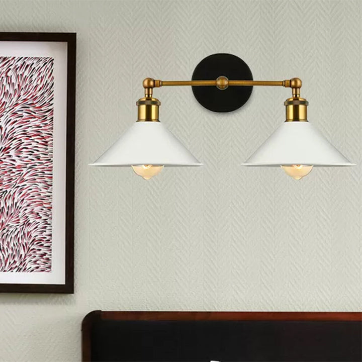 Lisslune | 2 Lights Cone Wall Lamp Vintage Stylish Antique Brass Metal Wall Mount Lighting for Living Room