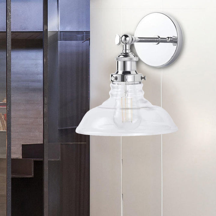 Lisslune | Clear Glass Chrome/Nickel Wall Light Barn 1-Bulb Industrial Wall Lamp for the Kitchen